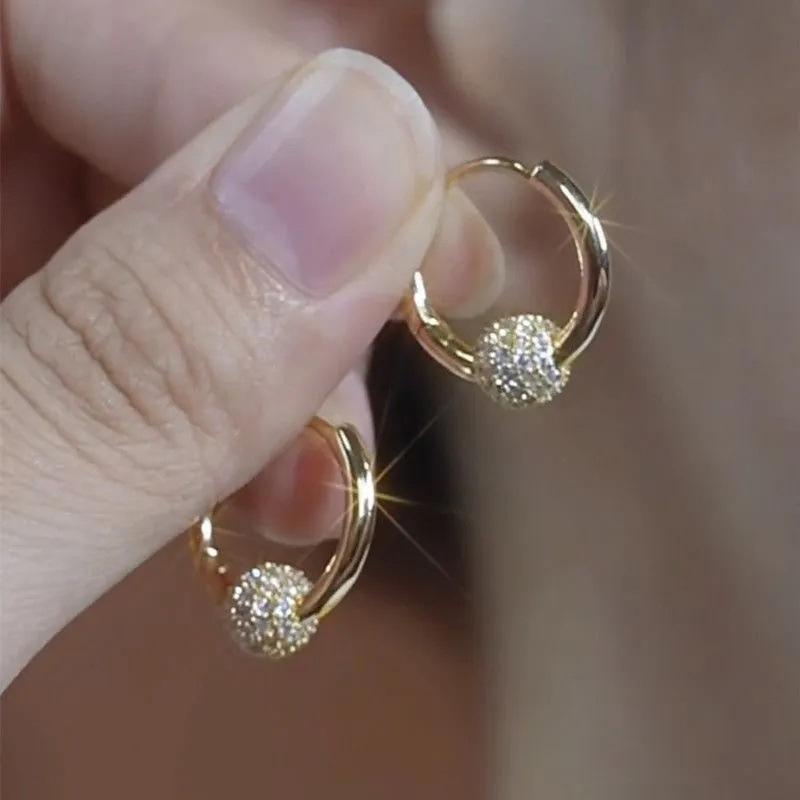 Elegant Luxury Full Drill Round Ball Earrings Versatile  Style Unique Niche Clip Earrings Fashionable High End Jewelry