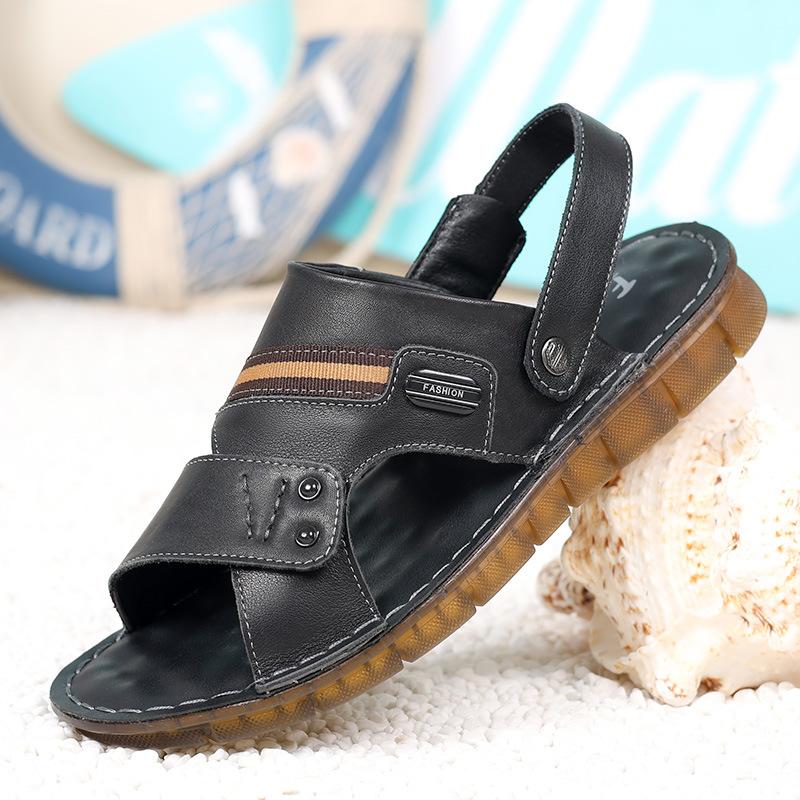 New Sandals Men's Genuine Leather Beach Shoes Men's Soft Leather Soft Sole Beef Tendon Sole Cool Leather Shoes Comfortable Dad Shoes Slippers Men