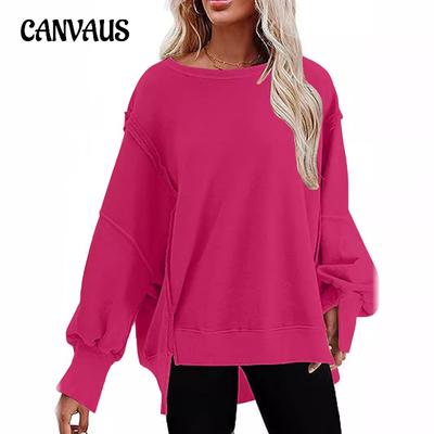 Maglione a tinta unita primaverile e autunnale, girocollo, manica lunga, taglie forti, casual, largo, per donna