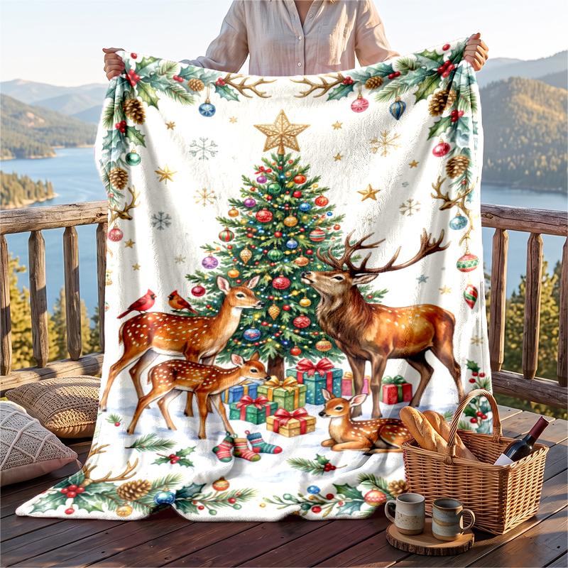 Christmas Flannel Throw Blanket Soft Warm Cozy For Sofa Bed Indoor Home Use Great Holiday Gift