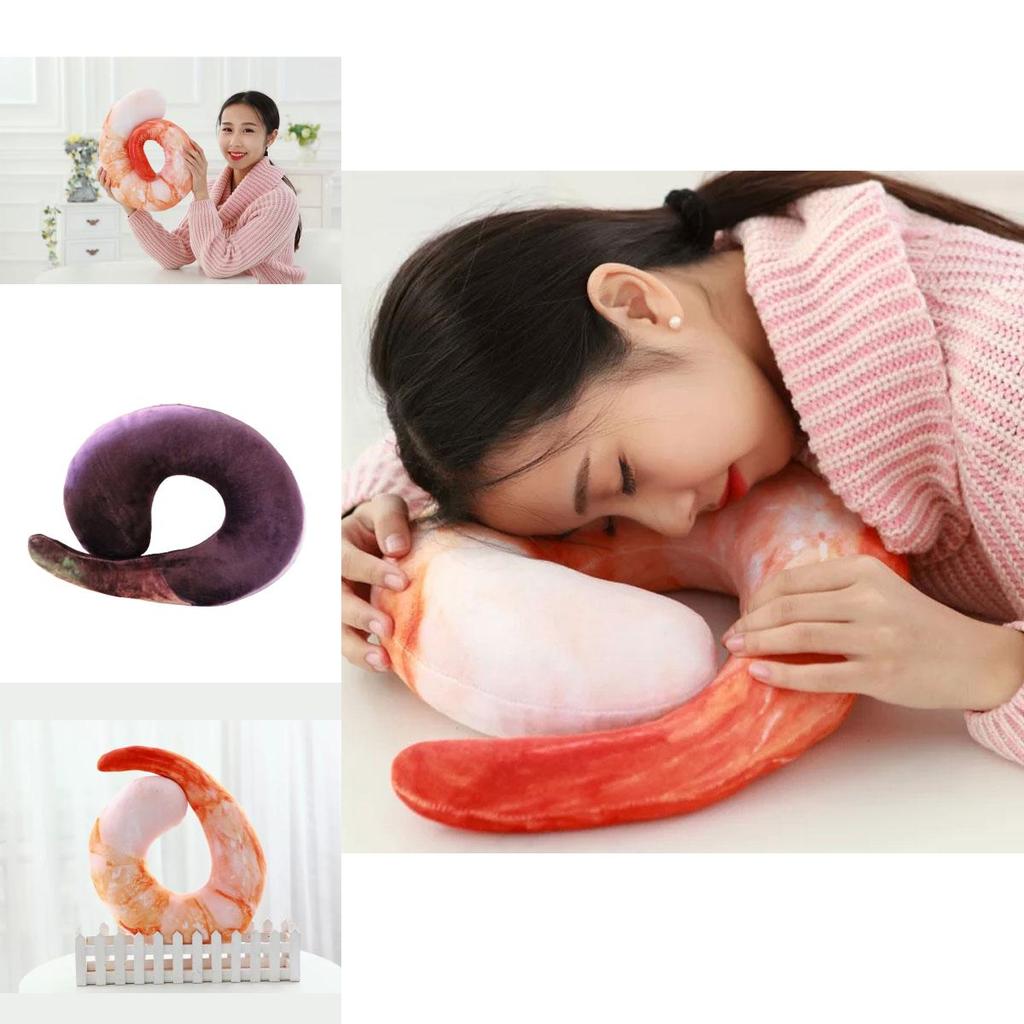 Tcmy Fashion Peeled Prawns Plush U Neck Pillow For Travel And Nap Shrimp Cushion Jelly Toy