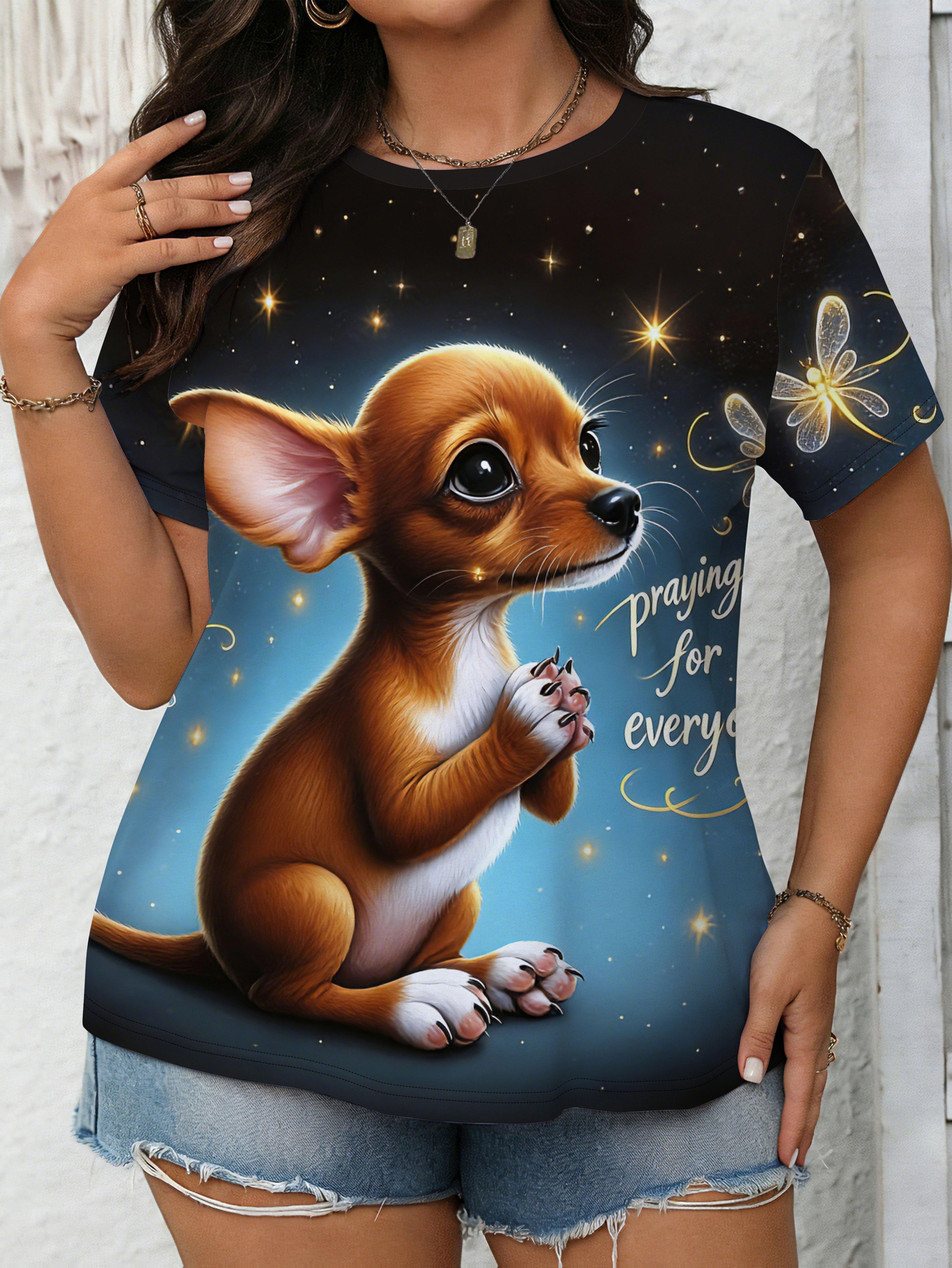 

Summer New Plus Size Women S Prayer Chihuahua Print Round Neck Sports Casual T-Shirt. Soft And Comfortable Machine Washable Fabric. Suitable for Daily M дубильная кора