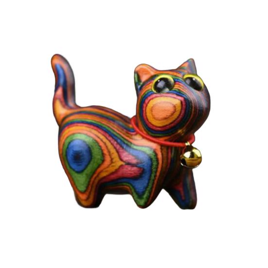 Mini Wooden Cat Figurine Handmade Carving Kitten Statue Sculpture Farmhouse Rustic Home Office Desktop Decoration Ornament