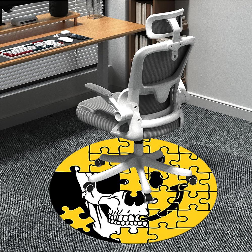 1pc Puzzle Skull Chair Carpet for Office, Round Non Slip Durable Large Size Office Carpet, Suitable for Office