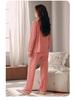 Women's Plus Size Striped Pajama Set with Chest Pads - Long Sleeve & Pants, Korean Style Cardigan for Indoor & Outdoor Wear, Spring/Autumn