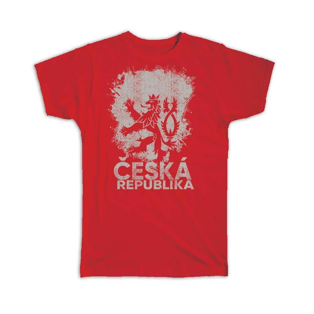 Gift T-Shirt : Czech Republic Coat Of Arms Lion National Symbol Prague Vintage 4XL