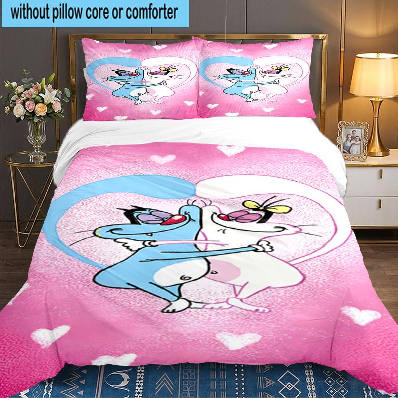 3PCS Oggy Bedding Set,Including 1pc Duvet Cover And 2pcs Pillowcases Perfect for Bedroom, Dormitory, Large size Fan Christmas gift
