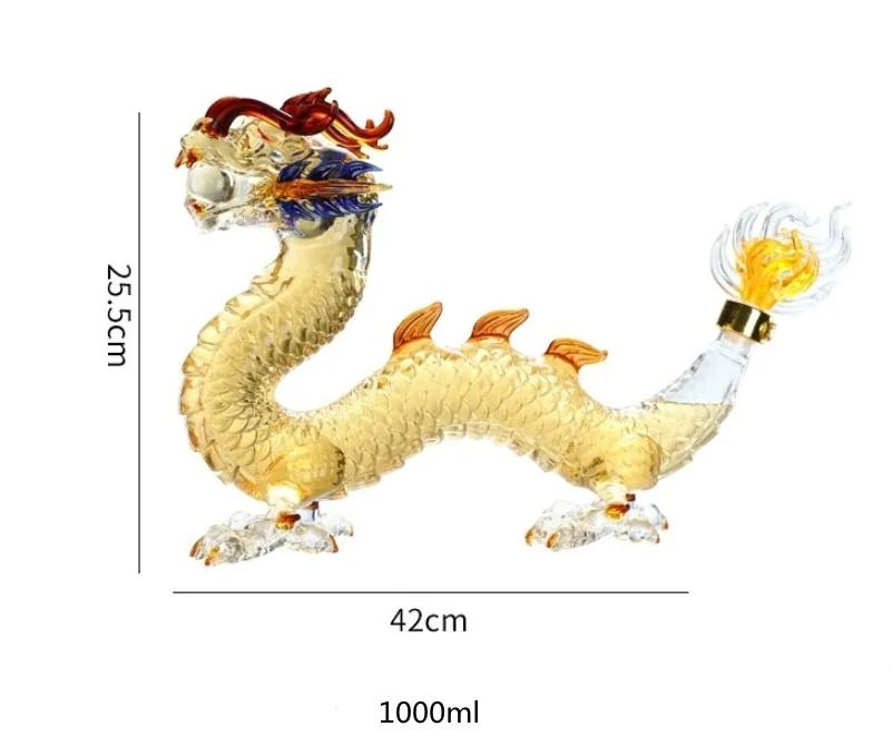 

Colored Dragon Shaped Glass Craft Wine Bottle, Whisky Decanter, Creative Sealed Lucky Dragon Wine Decanter, 1000ml Wine Kettle