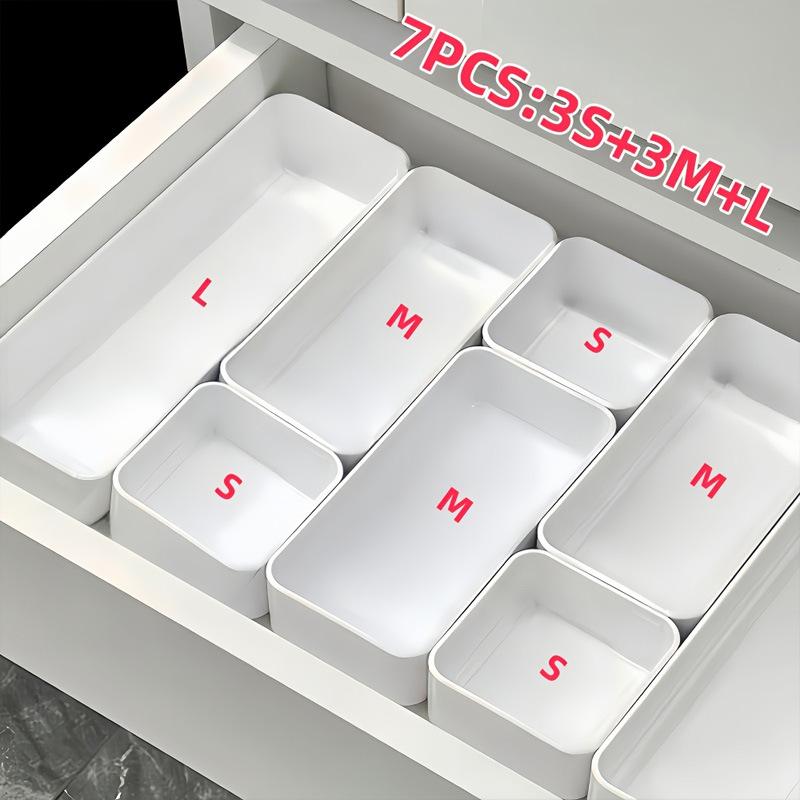7Pcs Drawer Organizer Set, Plastic Cosmetic And Skincare Storage Boxes With Dividers For Vanity, Desktop,And Drawer Organization