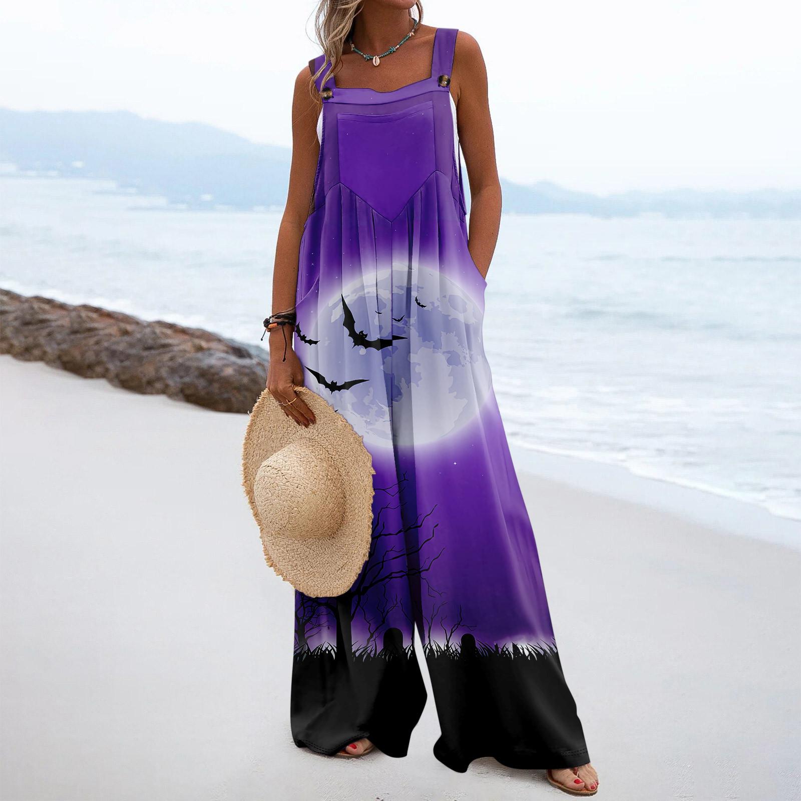 Женский повседневный свободный комбинезон с длинными брюками и пуговицами без рукавов — фото 10