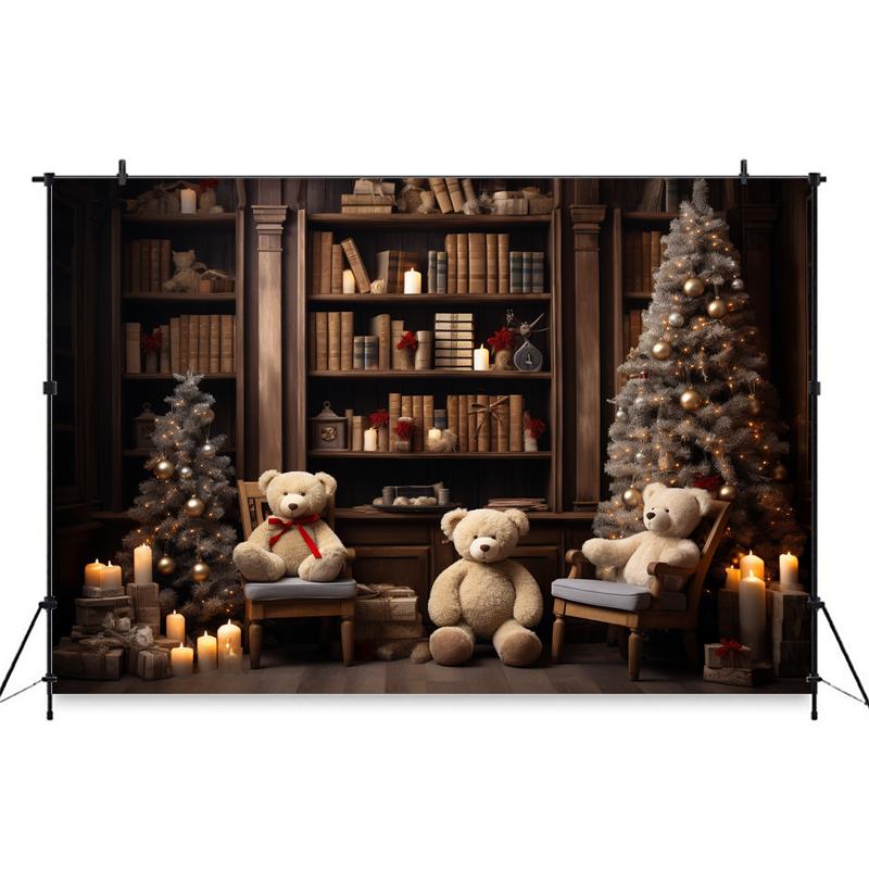 Mocsicka Christmas Photo Background Room Xmas Tree Bookshelf Gifts Bear Decoration Baby Kids Birthday Party Photography Backdrop