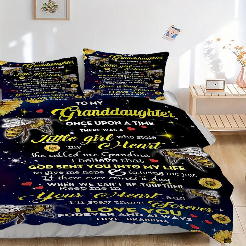 

3pcs Granddaughter Love Quotes Bedding Set - 1 Duvet Cover + 2 Pillowcases(Core Not Included), Machine Washable Polyester yy251216157 135x200cm