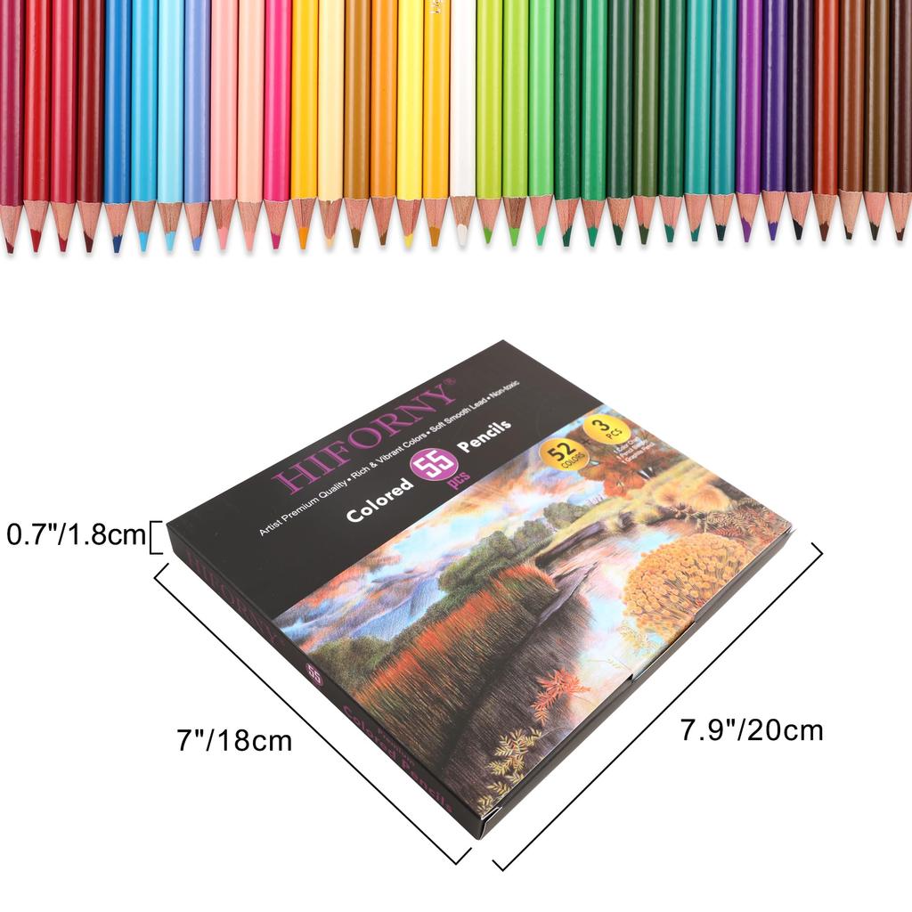HIFORNY Colored Pencil Set for Adults 52 Colors with Artist Soft Core Pencils Vibrant Colors Art Craft Supplies for and Children 55-Pack - - - &