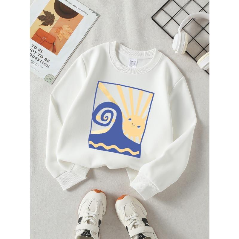 European sizes Girls' Long-Sleeve Round Neck Sweatshirt "Dream Chaser Sun" Print, Spring/Autumn, Casual, Daily & Sports.