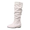 Women's Knee High Boots Round Toe Wide Calf Slip On Chunky Riding Boots For Women Low Heel Belted Thigh High Boots for Women