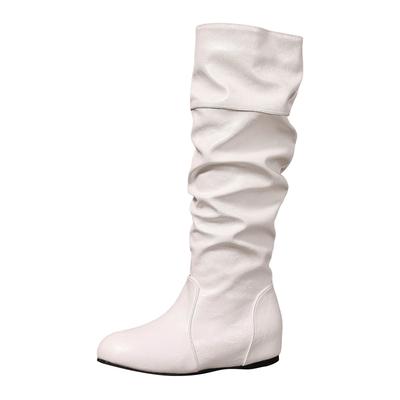Womens Knee High Wedge Boots Women'S Knee High Boots Round Toe Wide Calf Slip On Chunky Riding Boots For Zapatos Para Mujer