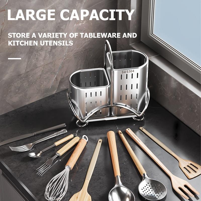 Estante para Utensilios de Cocina de Acero Inoxidable, Soporte Multifuncional para Cubiertos de Cocina que Ahorra Espacio, Adecuado para Almacenar Cuchillos, Tenedores, Cucharas, Espátulas, Etc.