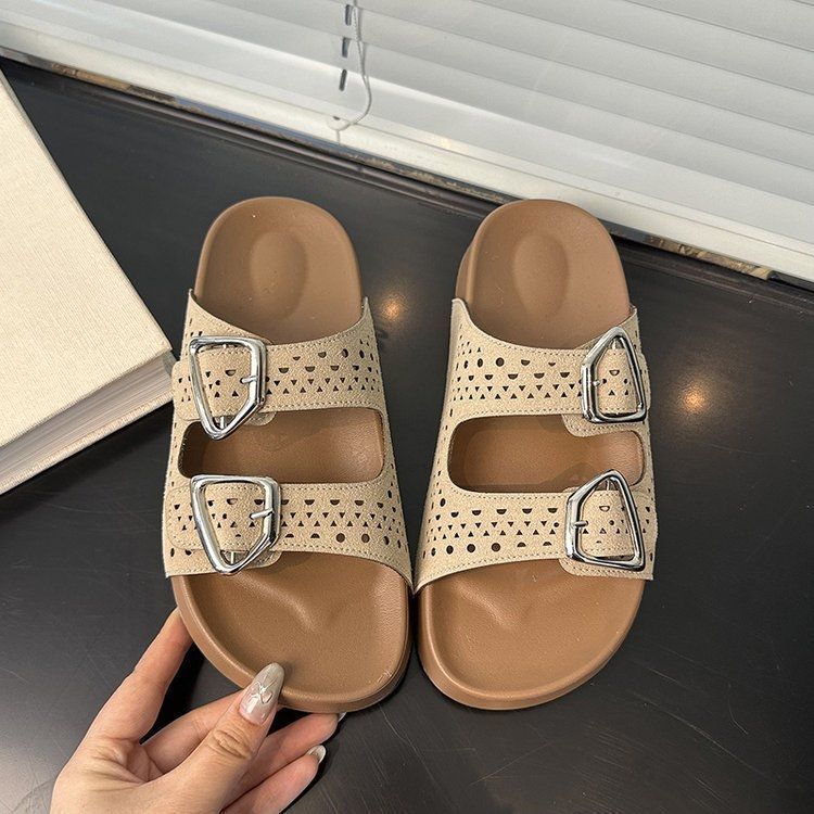 Flat Bottom Birkenboken One-word Drag 2025 New High-end Skirt Beach Sandals Cool Slippers Women's Summer Wear