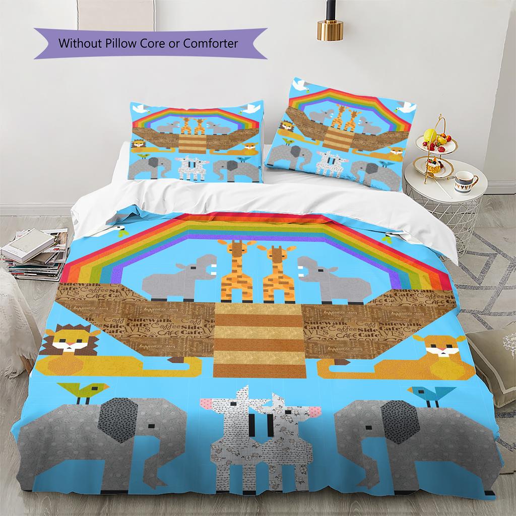 Cartoon Animals Pattern Bedding Quilt Set Quilt Cover Pillowcase Home Decoration Gift (1 * duvet cover + 2 * pillowcase, without core)