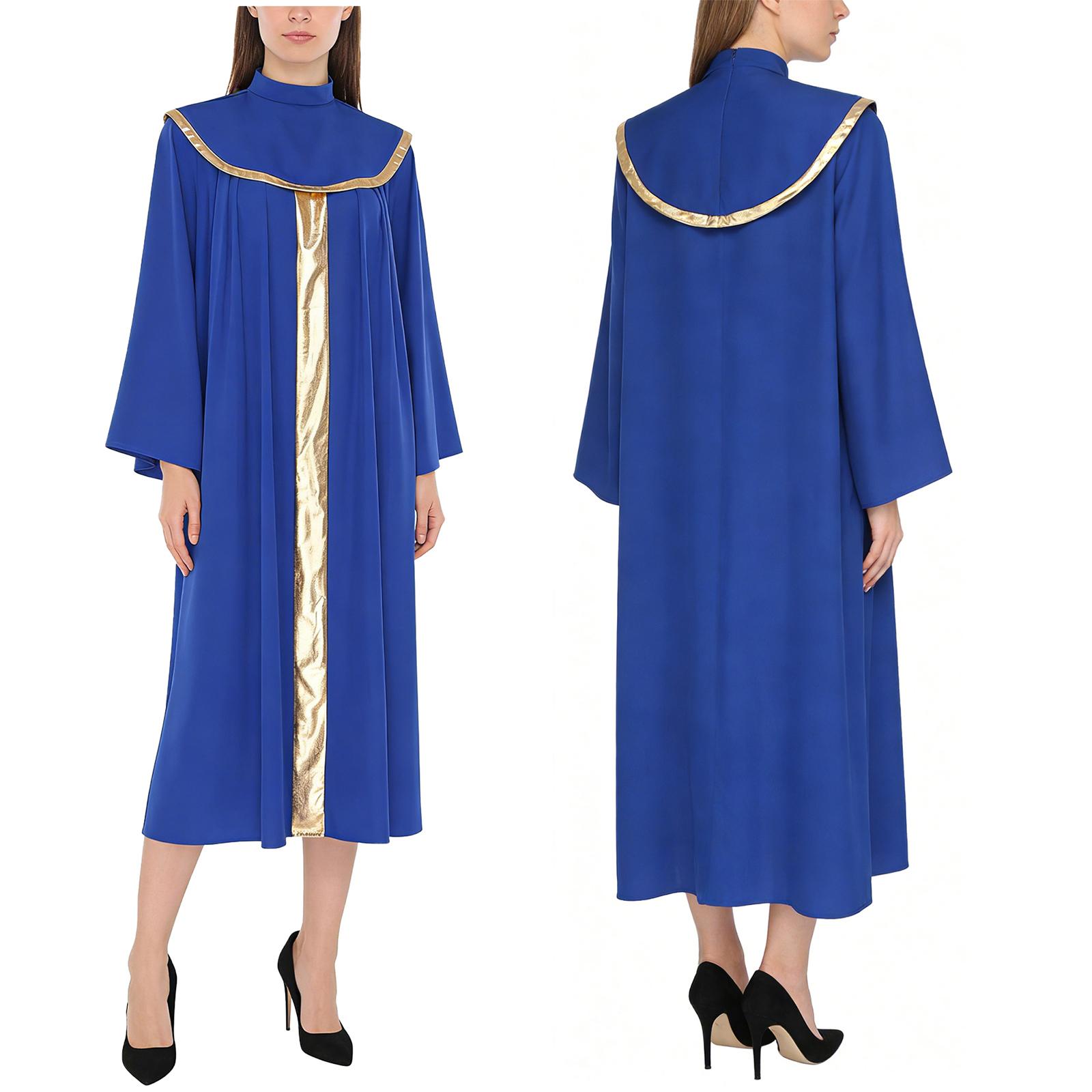 

Elegant Choir & Stage Performance Robe S-XXL for Women: Shiny Metallic Overlay Collar on Traditional Flared Sleeve Cassock S королівський синій колір