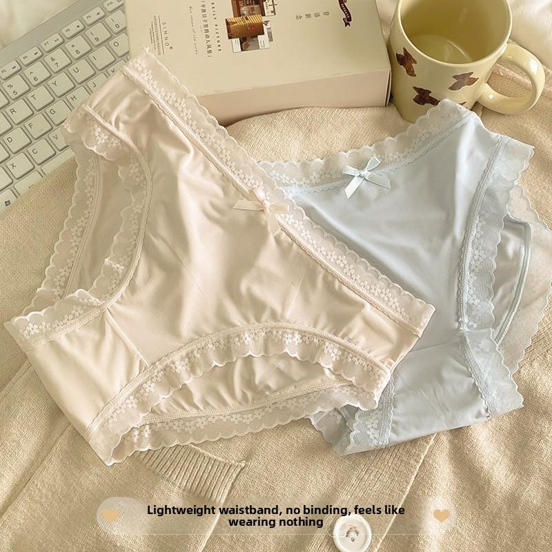 Ladies Summer Ultra Thin Sweet Lace Ice Silk Cool Feeling 10A Bacteriostatic Cotton Crotch Breathable Briefs