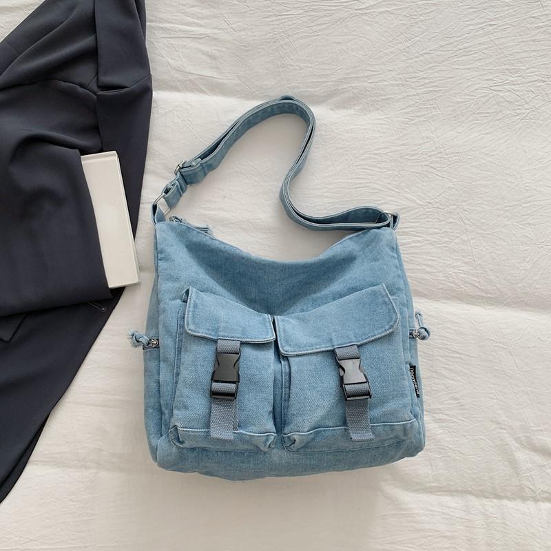 Damen Vintage Pendlertasche Große Kapazität Denim Umhängetasche