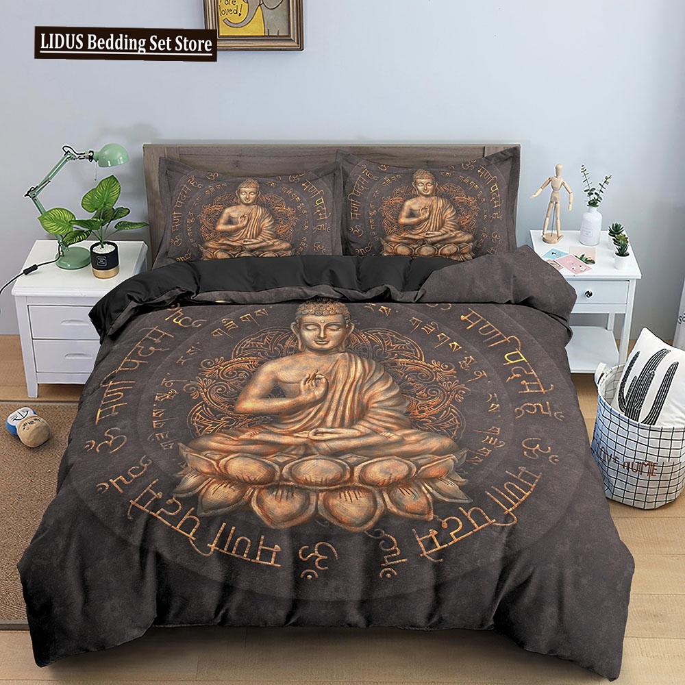 Buddha Duvet Cover Set Religion Mandala Style 3D Print Comforter Cover King Queen Size For Kids Teen Adult Polyester Bedding Set