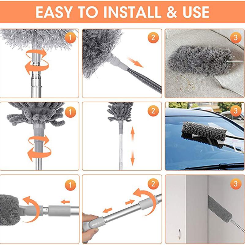 Microfiber Duster Extendable Duster Cleaner Brush Telescopic Catcher Mites Gap Dust Removal Dusters Home Cleaning Tools 1.4/2.5M