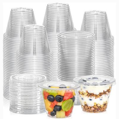 Bicchieri di Plastica Trasparente da 9oz con Coperchi Piatto Senza Foro, Bicchieri Usa e Getta per Gelato, Budino, Torta, Snack Smoothie, Milkshake, Bevande Fredde