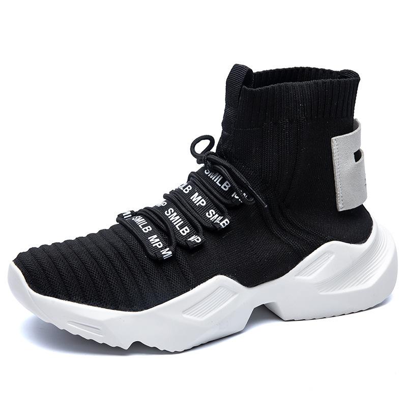 Fashion Men High Top Casual Shoes Male Sneakers Fashion Trend Mesh Shoes Cover Foot Breathable Socks Sports Running Shoes Heightening