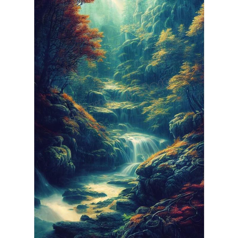 Natürlicher Wasserfall Paradies Grüner Berg Wald See Landschaft Poster Leinwand Malerei Wandkunst Bilder Heimdekor Geschenk