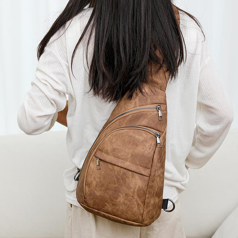 Soft Leather Chest Bag Outdoor Crossbody Bag Vintage Women's Shoulder Bag