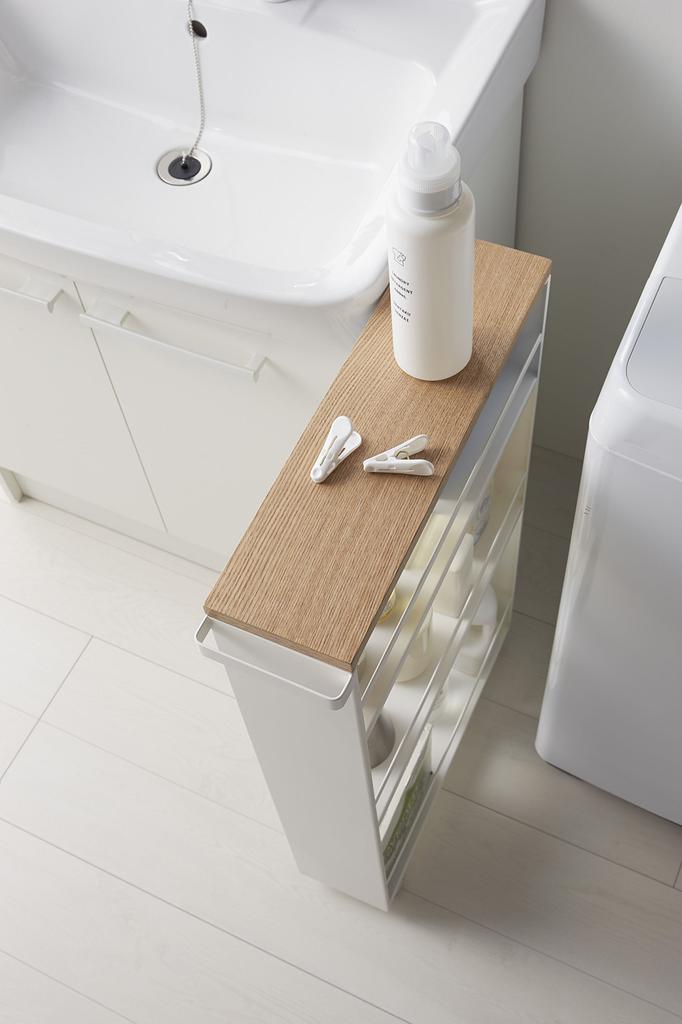 Yamazaki Jitsugyo Slim Wagon with W13 x x Tower Casters Kitchen Wagon 3627 Handle, White, Approx. D47.5 H80.5cm, [Complete Product Only]