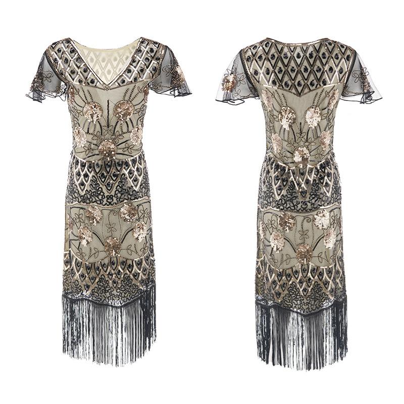 

Ретро платье платье с пайетками бисером бахромой популярное высококлассное вечернее банкетное маленькое платье женское XXXL