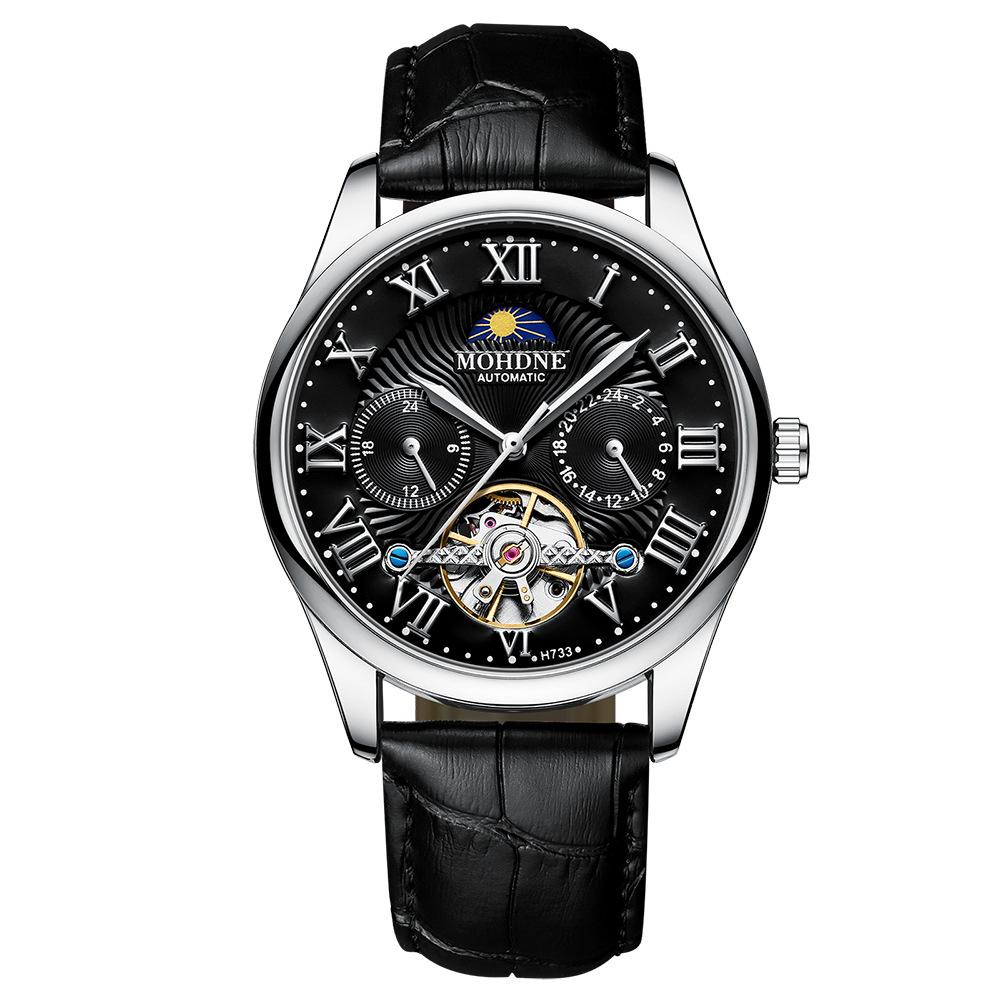 MOHDNE Men's Mechanical Watch Automatic Hollow Tourbillon Multifunctional Watch Business One Piece