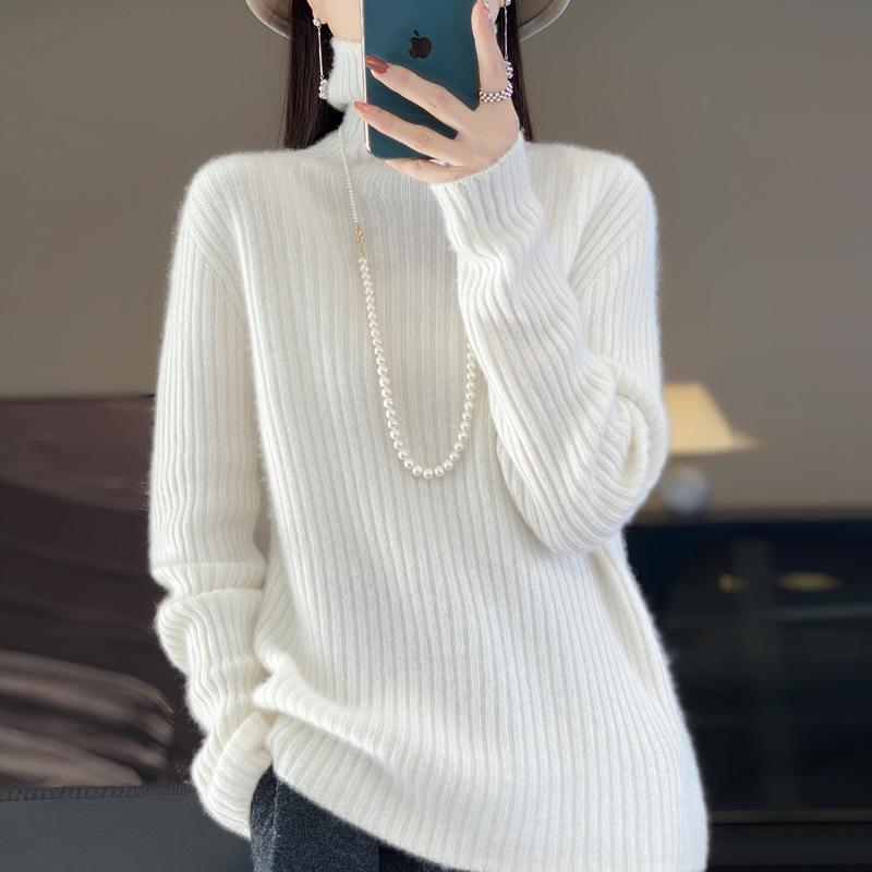 Women's High-Neck Thick Knit Sweater, Autumn/Winter Korean Style, Loose Fit, Slouchy Neck Knitwear