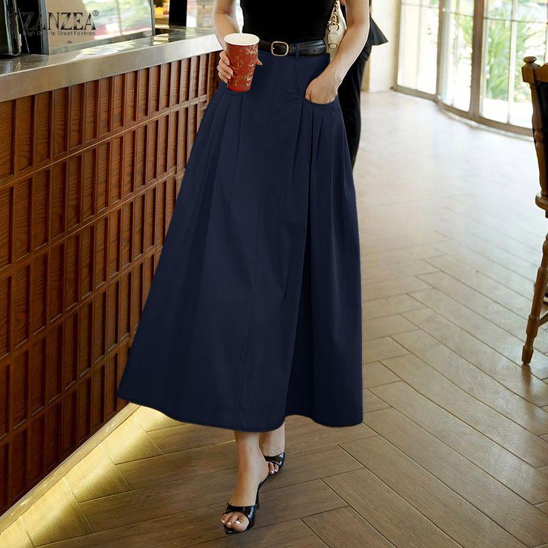 ZANZEA Women Casual Solid Color Loose Midi Skirts