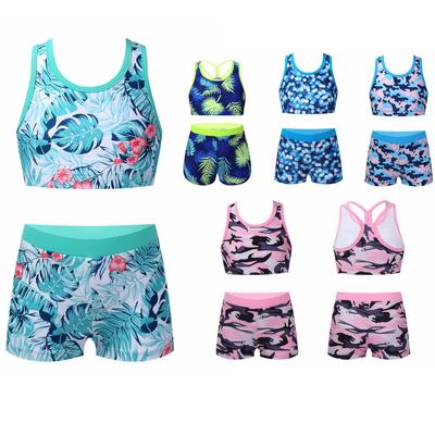 Crew Neck Patterns Printed Sleeveless Y-Shaped Back Tank Vest with Elastic Waistband Boyshorts Athletic Sets