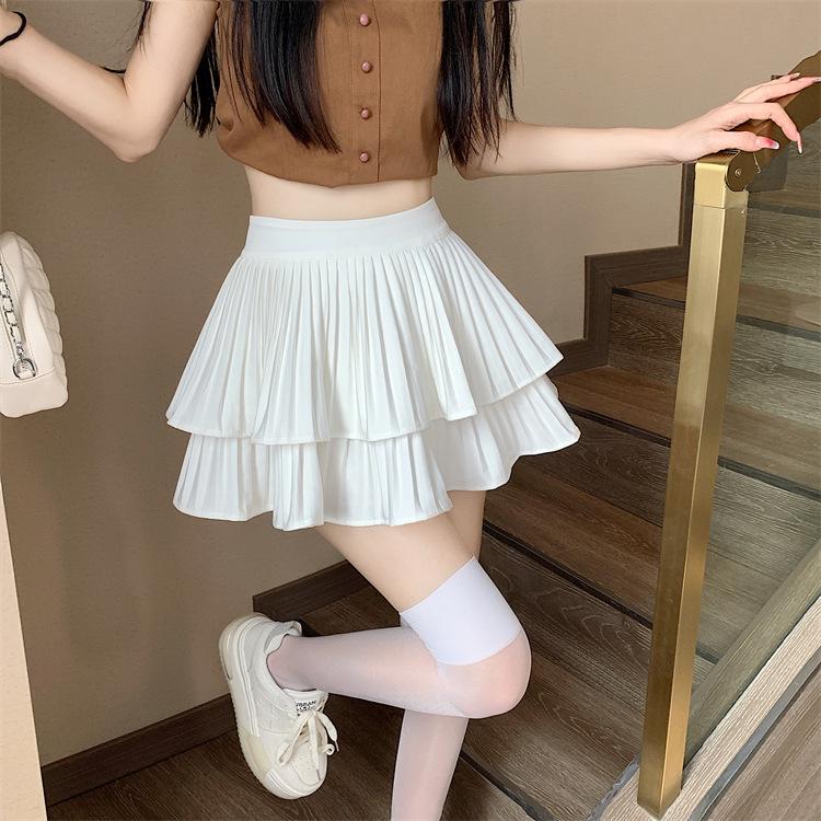 

Pleated A-line Midi Skirt for Women - Elastic High Waist, Ruffle Anti-Exposure Design, Petite Cake Puff Skort. XXL рожевий