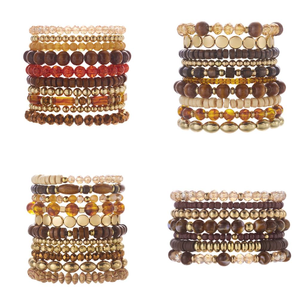 Bohemian bracelet stacking set, retro ethnic wind wood beads, crystal soft pottery beaded bracelet bracelet.