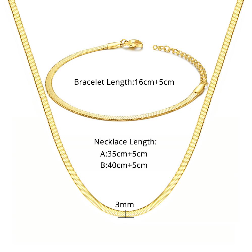 Punk 3mm Flache Schlangenkette Set Gold Silber Farbe Edelstahl Choker Halskette Armband für Frauen Mode Party Schmucksets