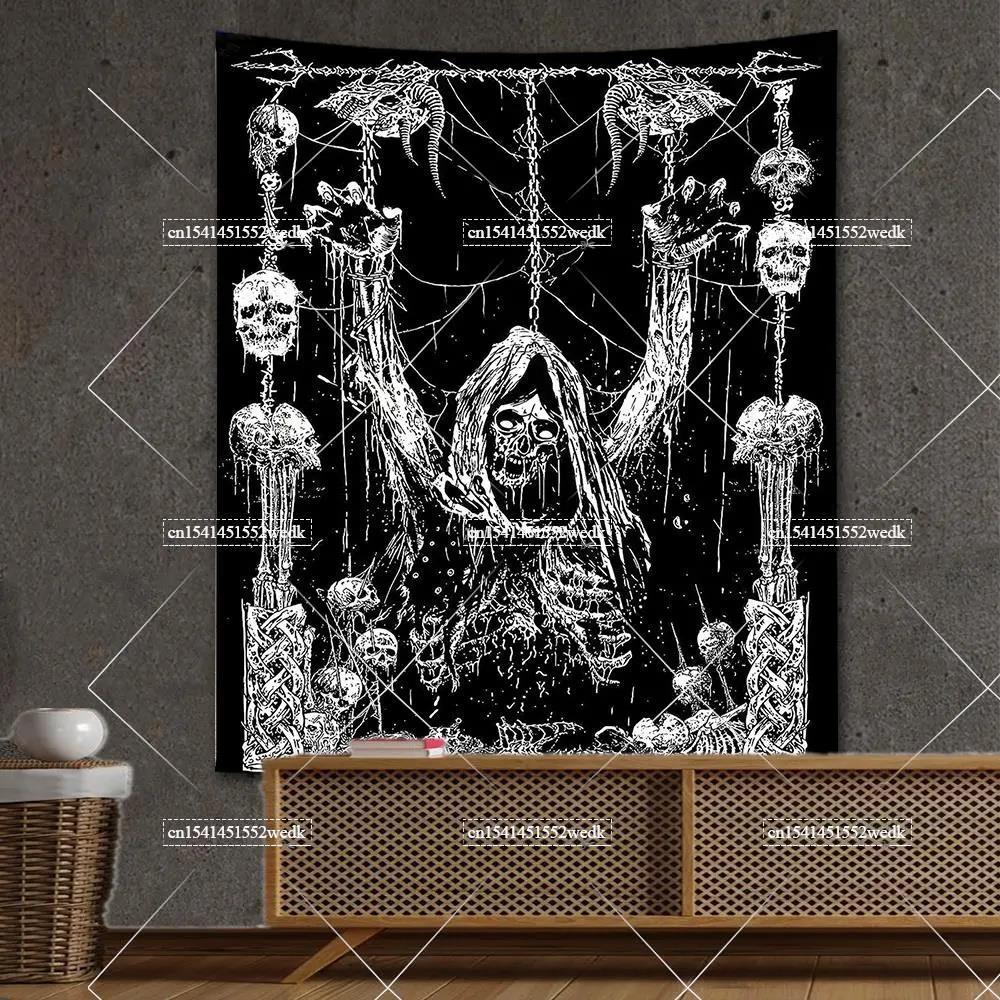 Goth Skull Tapestry Devil Satanic Tapestrys Wall Hanging Batwing Skeleton Tapestries For Bedroom Aesthetic Home Decoration