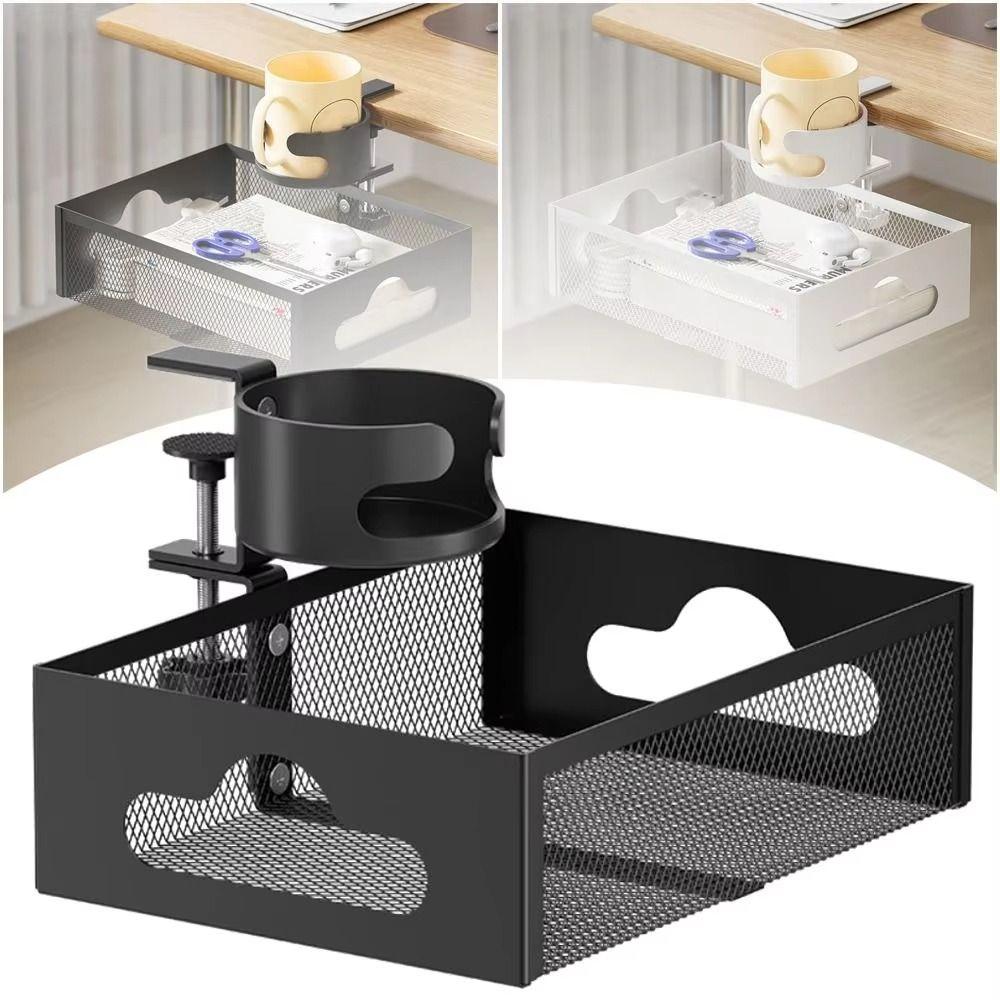 360 Degree Rotating Under Desk Storage Rack No Drill Desktop Stationery Shelf  Office