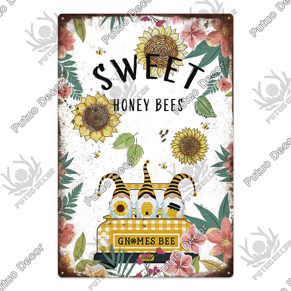 Putuo Decor Bee Vintage Metal Plaque Tin Sign Sweet Poster Wall Decoration For Garden Farm Decorative Living Room Home Decor