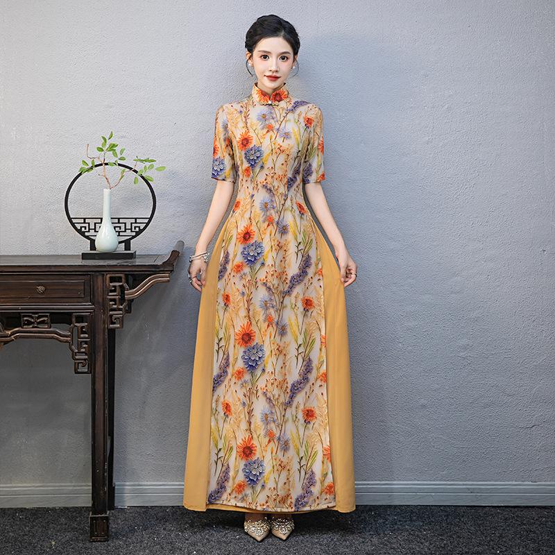 Improved catwalk Aodai cheongsam long dignified atmosphere stage performance program performance clothes national style large size dress