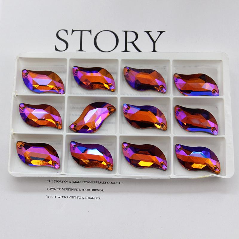 All Size All Color Ab S Shape Sew On Rhinestone Leaf Glass Crystal Sewing Flatback 2 Holes 6*12 10*20 14*30 for Dress Decoration
