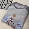 In Stock: Women's Korean Terry Loop Minnie Print Raglan Long Sleeve Casual T-shirt for Autumn 2025