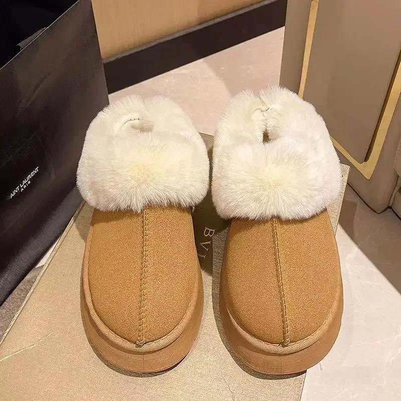 Fashion New Women's Wool Slippers Warm Platform Wool Low-top Snow Boots Slippers Women's Outdoor Anti-Slip Boots Shoes for Women