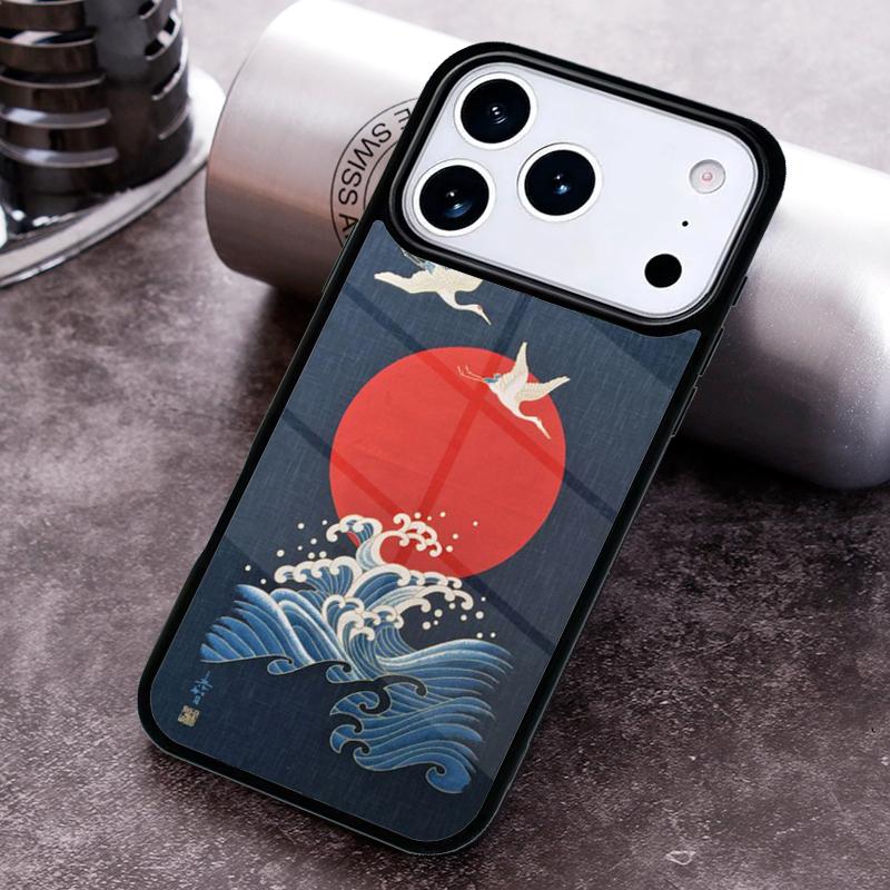 Art Crane Waves Phone Case For iPhone 17 16 15 14 13 12 11 Pro Max Plus 17Air Soft Silicone Cover