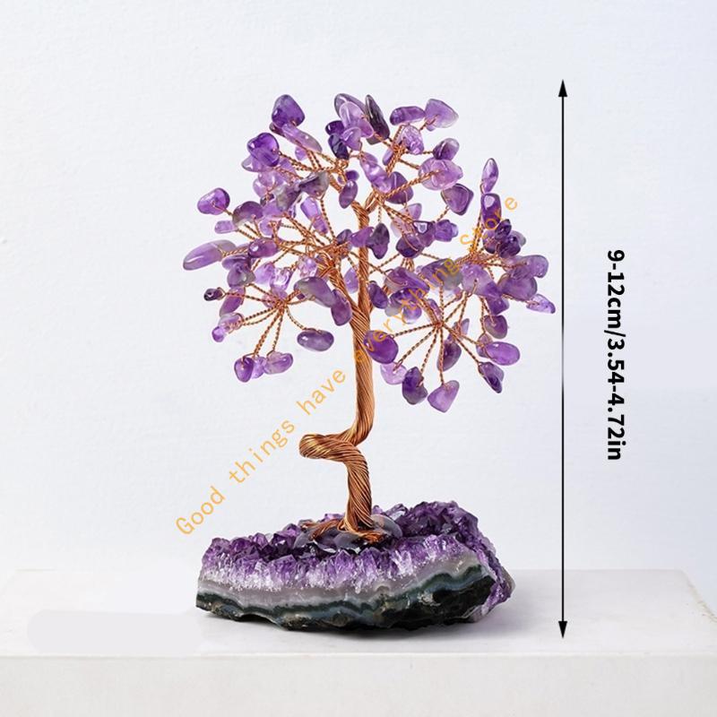 55KF Crystal Money Tree with Amethysts Cluster Base for Home Office Desktop Decors
